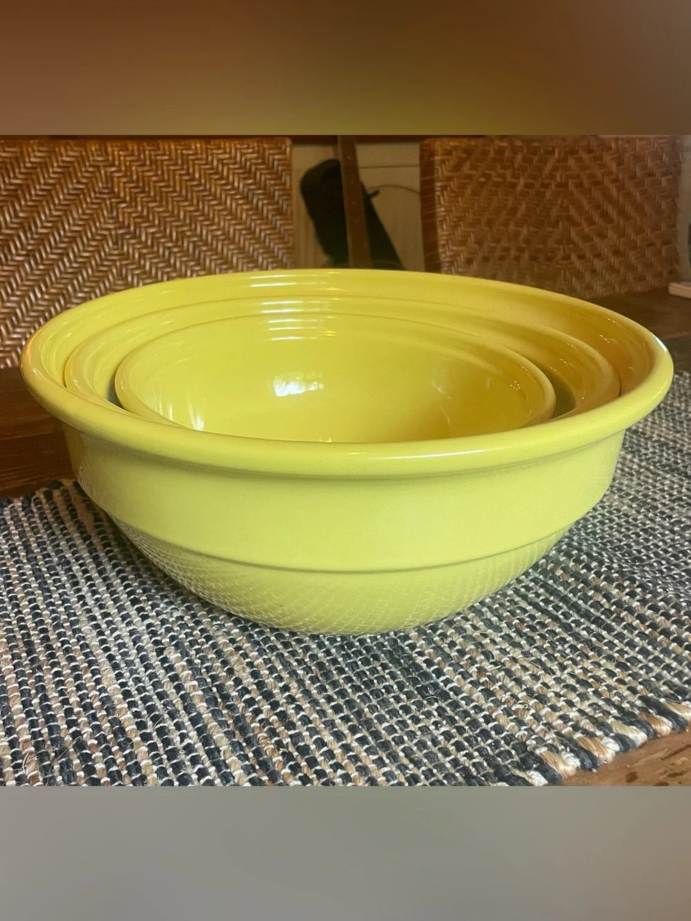 Emile Henry set of 3 stoneware mixing bowls in yellow